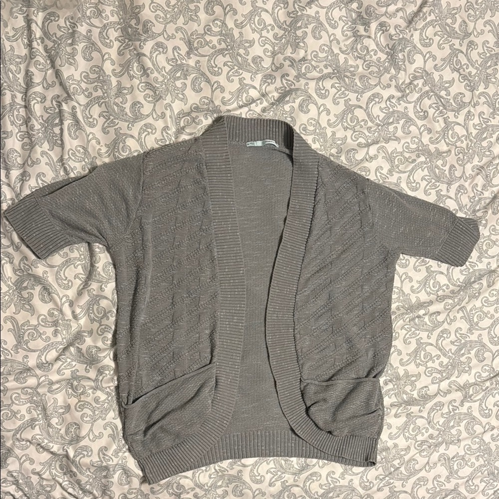 Maurices- Gray Knit Cardigan with Open Front and Short Sleeves